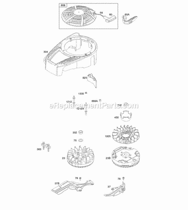 Blower Housing CoverGuards Flywheel Rewind Starter Diagram and Parts List for 112P02-0002-H1  Briggs and Stratton Engine